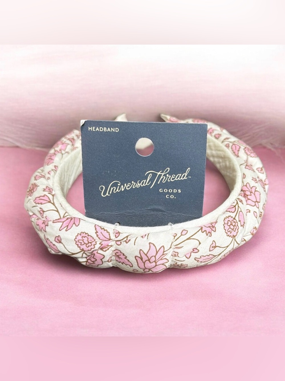 Universal Thread Pink and Cream Floral Padded Headband